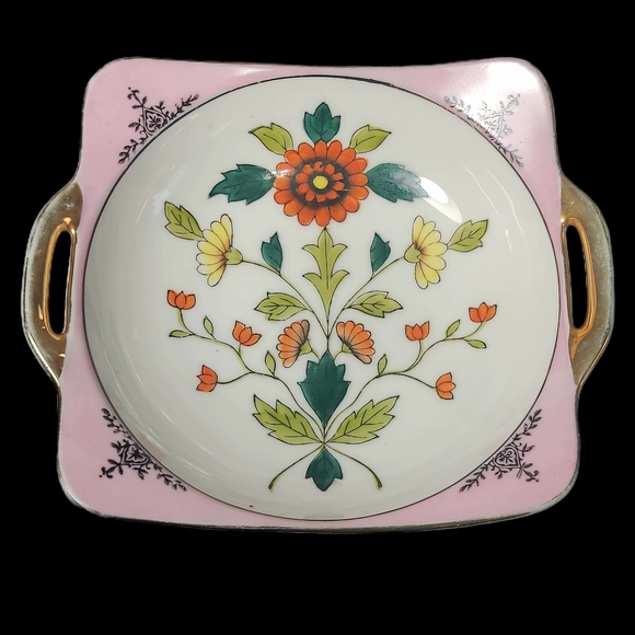 Vintage Noritake Bowl Dish Pink Luster Square MCM Springtime Florals - Picture 3 of 6